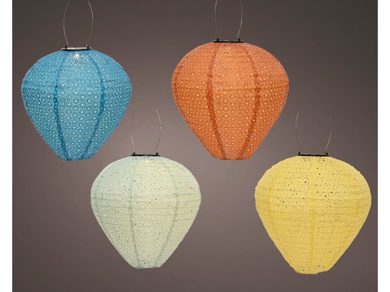 Lanterna solare in nylon diametro 30cm x altezza 28cm in 4 colori assortiti a luce fissa bianco caldo