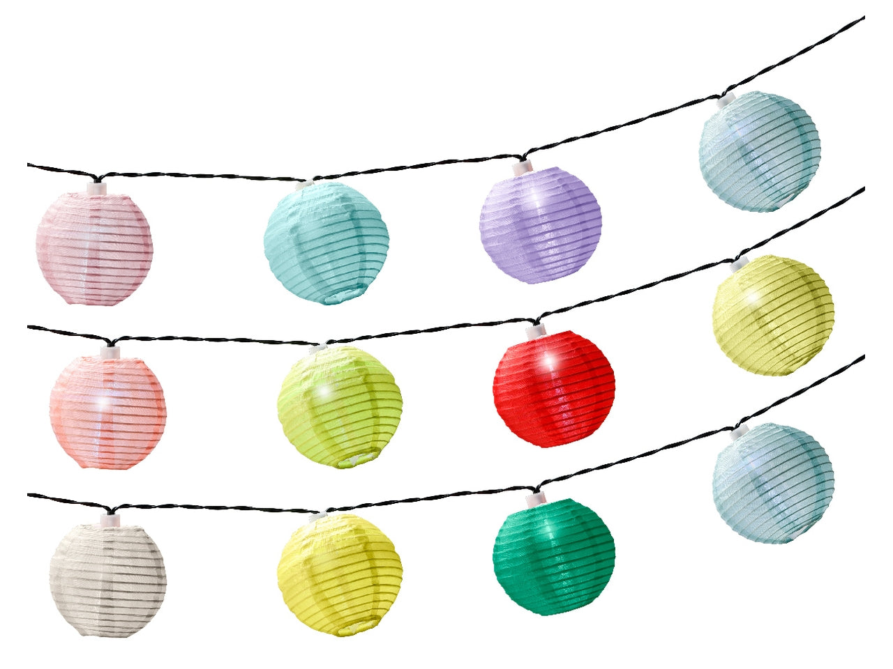 Catena luminosa solare con lanterne bianche a luce fissa bianco caldo lunghezza 350cm