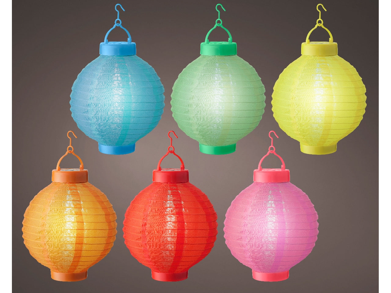 Lanterna solare in nylon diametro 20cm x altezza 23cm in 6 colori assortiti luce fissa bianco freddo