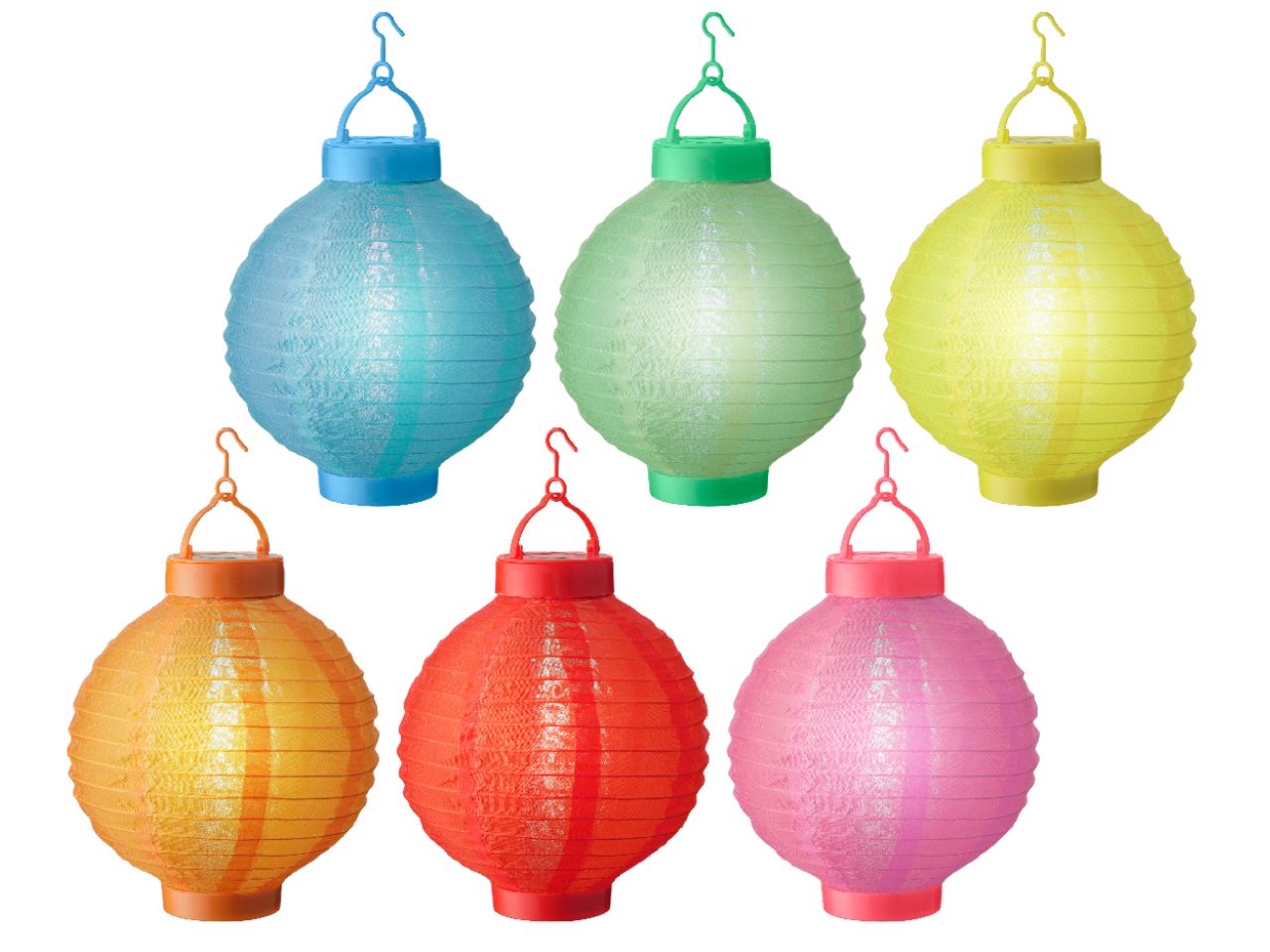 Lanterna solare in nylon diametro 20cm x altezza 23cm in 6 colori assortiti luce fissa bianco freddo