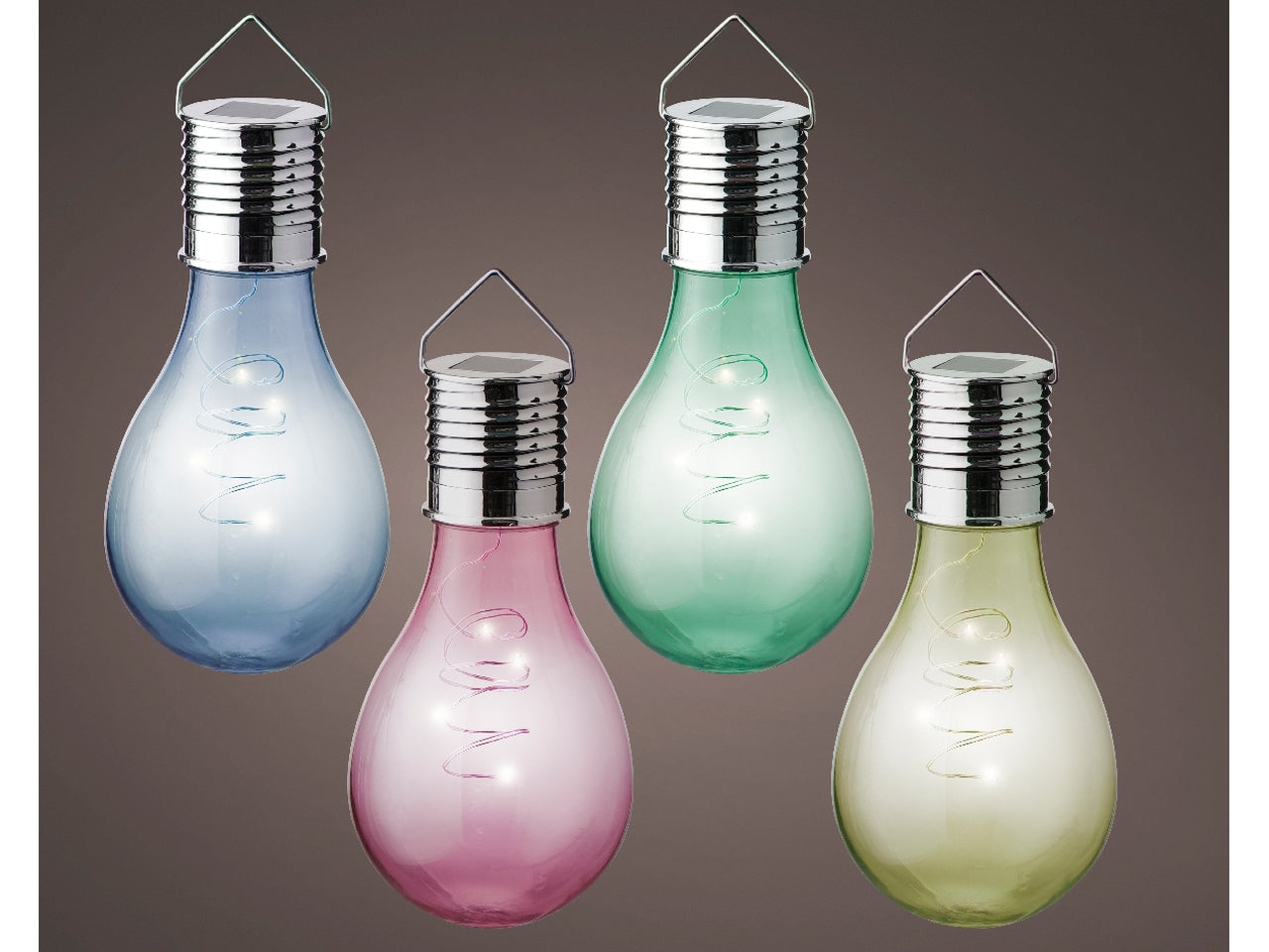 Lampada solare in vetro diametro 8cm x altezza 14cm 4 colori assortiti luce fissa bianco caldo