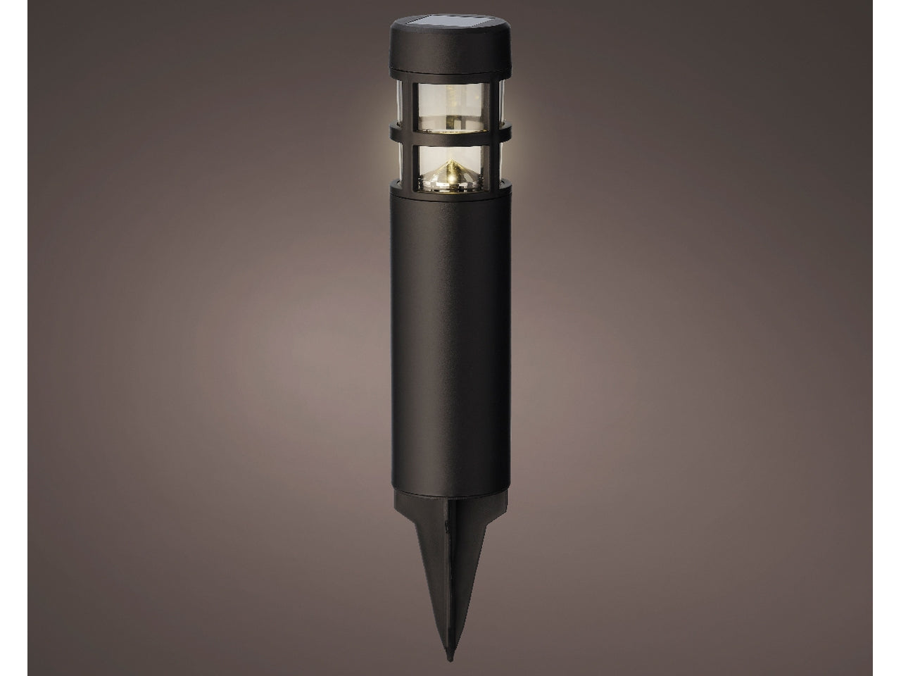 Faretto solare nero da giardino in plastica e vetro diametro 7,2cm x altezza 28cm luce fissa bianco caldo