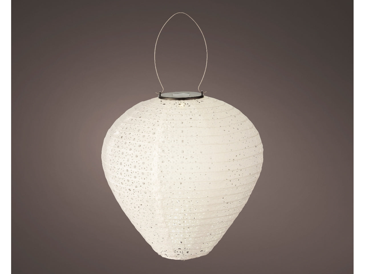 Lanterna solare in nylon bianca con luce fissa bianco caldo diametro 30cm x altezza 28cm $