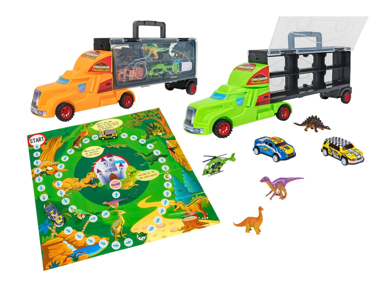 W toy camion conveicoli e dinosauri 6 pezzi con mappa