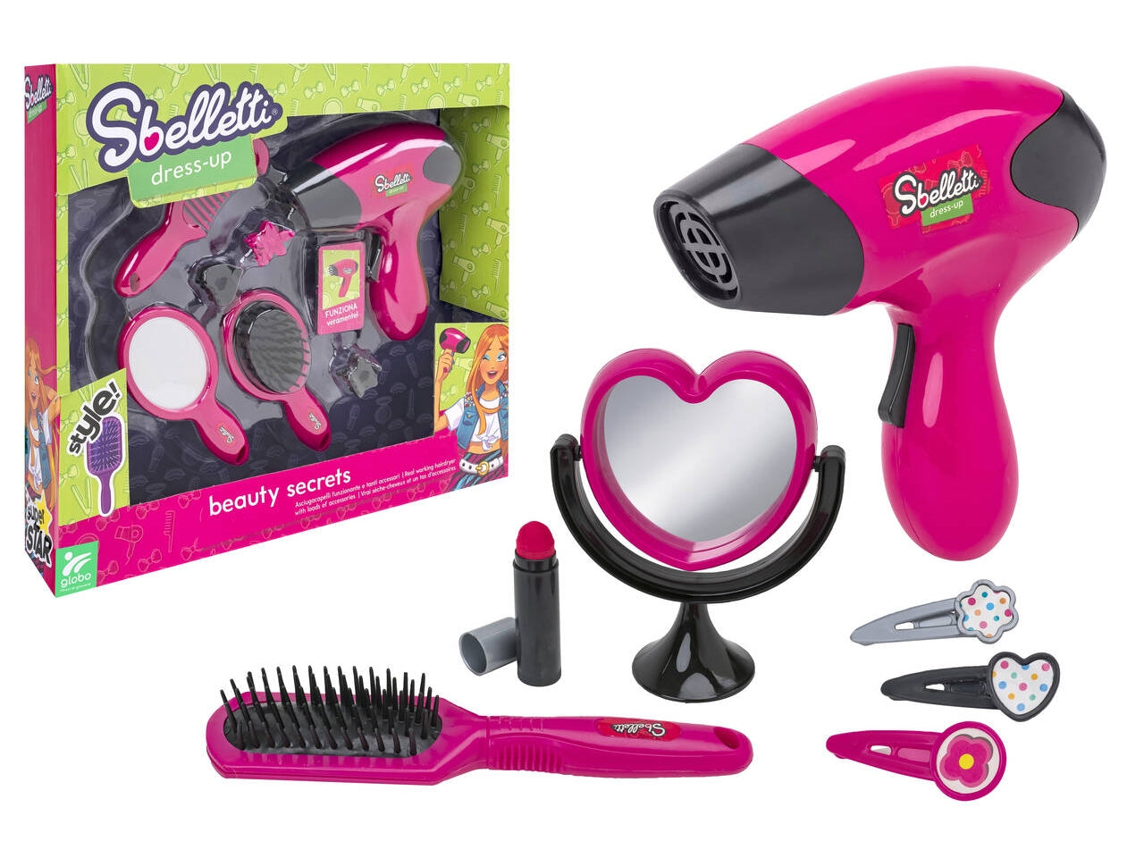 Sbelletti set gioco parrucchiera con phon batteria assortiti