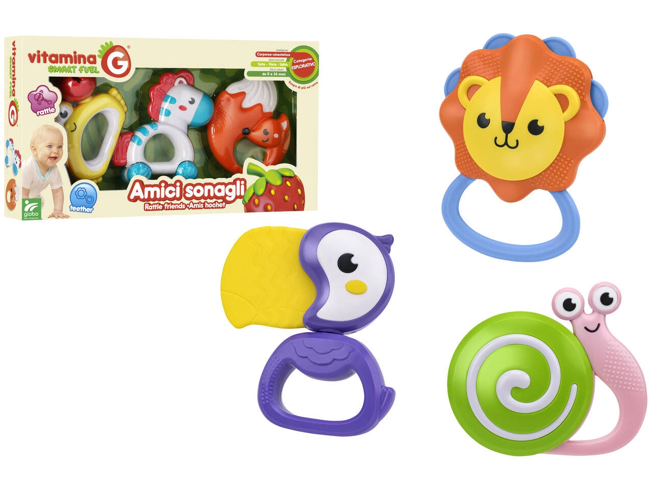 Vitamina G sonagli animali 3pezzi assortiti