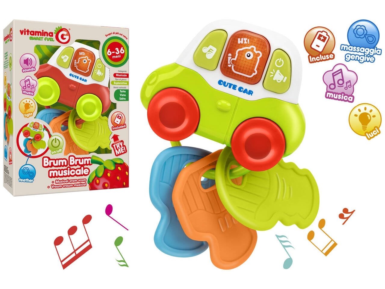 Vitamina G batteria macchinina musicale con chiavi musiche