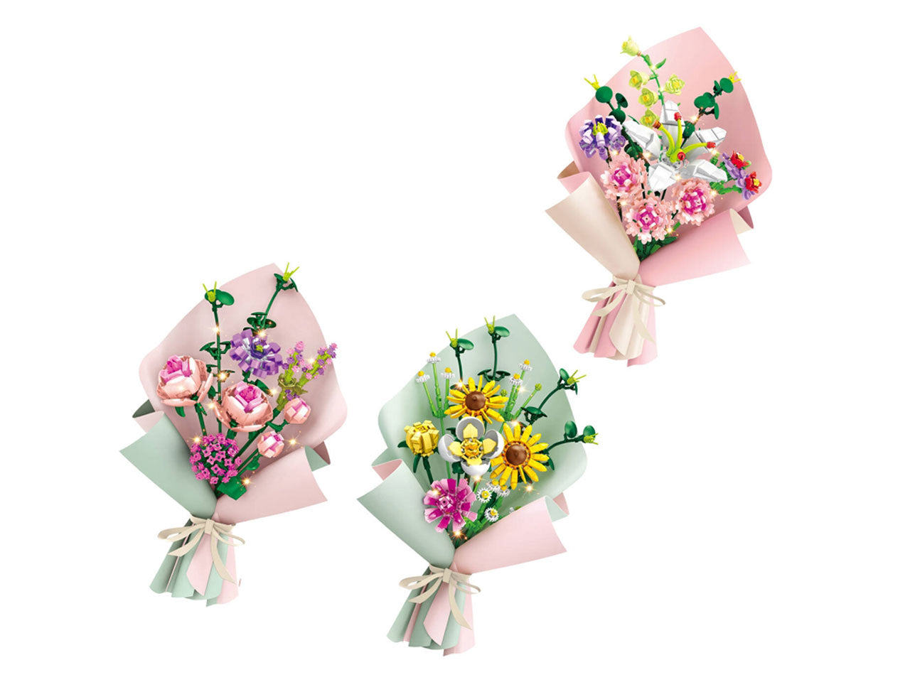 Cubix bouquet fiori regalo con luce e biglietto - disponibile in 3 assortimenti