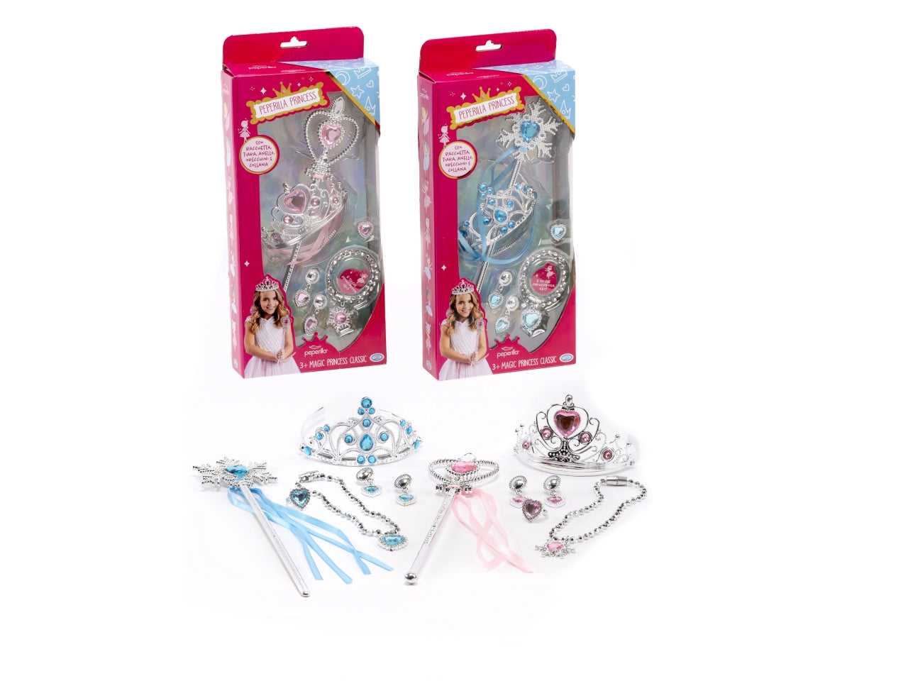 Peperilla princess - classic set principessa con tiara, bacchetta, collana, orecchini e anello