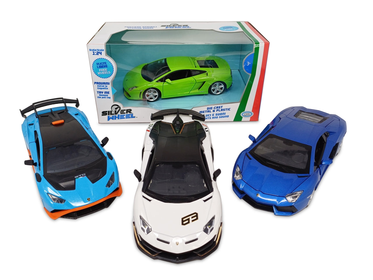 Silver wheel auto lamborghini scala 1:24 con luci e suoni