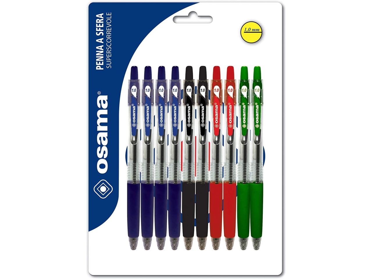 Osama penne obg sfera a scatto in colori assortiti - la confezione contiene 10 penne