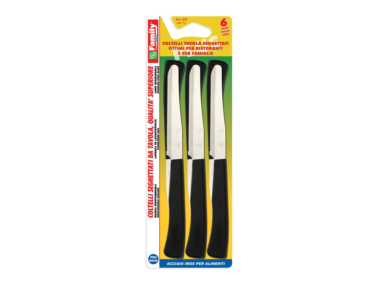 Coltello da tavola nero in acciaio e plastica lama 11 cm, set da 6 - Paolucci