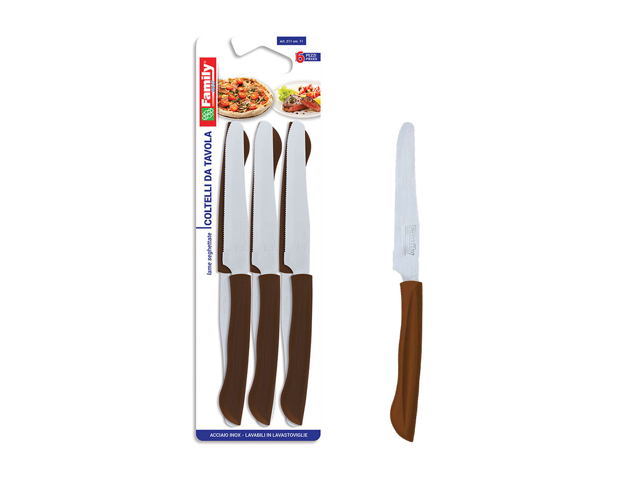 Coltello tavola 6 pezzi marrone 211m.11