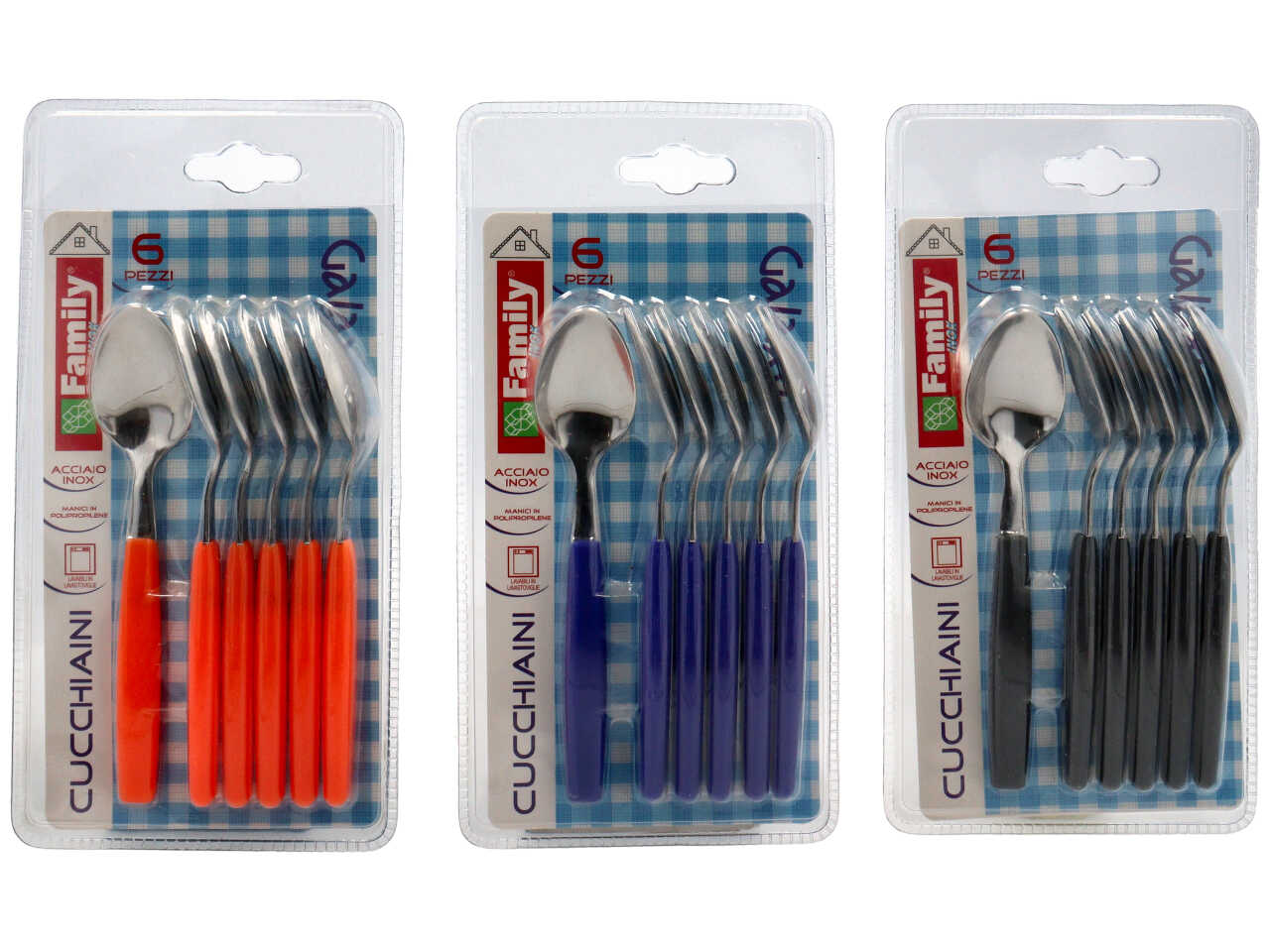 Set di 6 Cucchiaini Coltellerie Paolucci, Family Inox, linea Galaxy in Acciaio Inox con Manico Colorato - 3 Colori Assortiti