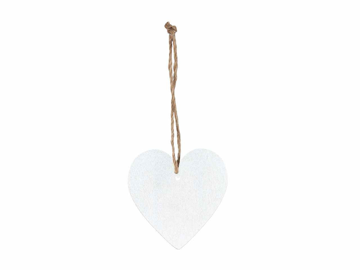 Ciondolo a forma di cuore in legno 6 pezzi cm10 colore bianco