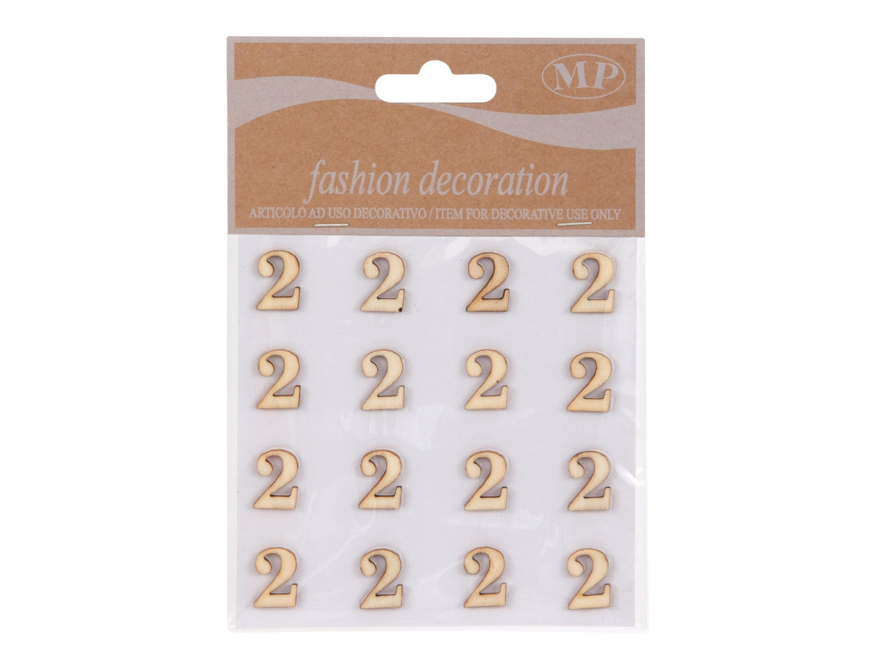 Numero 2 in legno adesivo, set da 16, 1.5x0.8 cm - Piovaccari