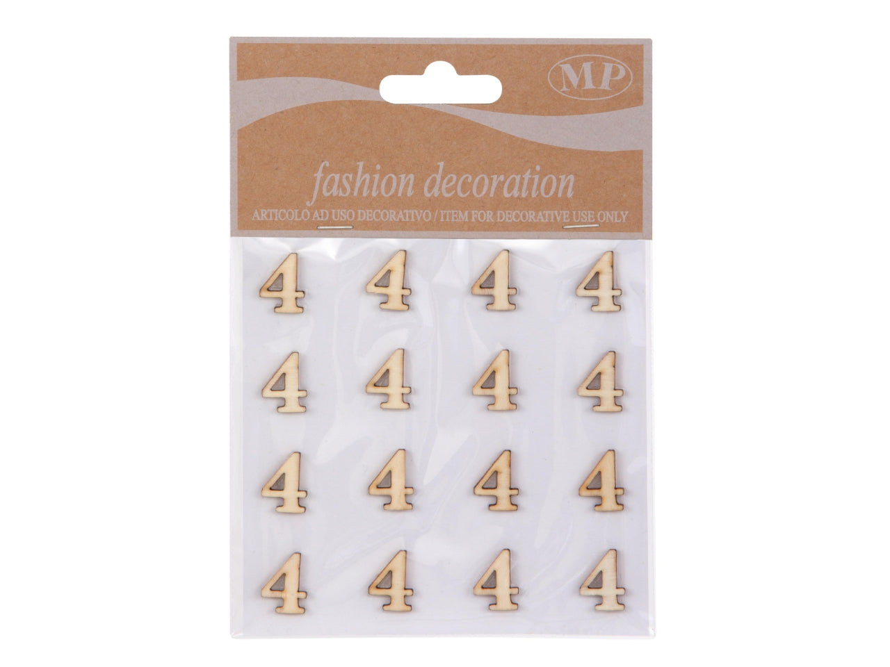 Numero 4 in legno adesivo, set da 16, 1.5x0.8 cm - Piovaccari