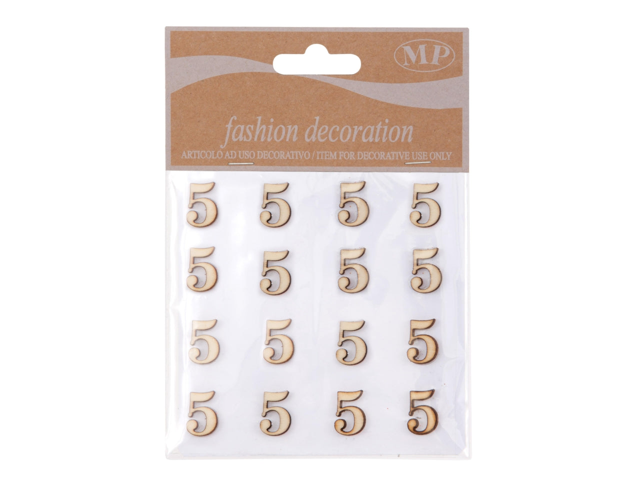 Numero 5 in legno adesivo, set da 16, 1.5x0.8 cm - Piovaccari