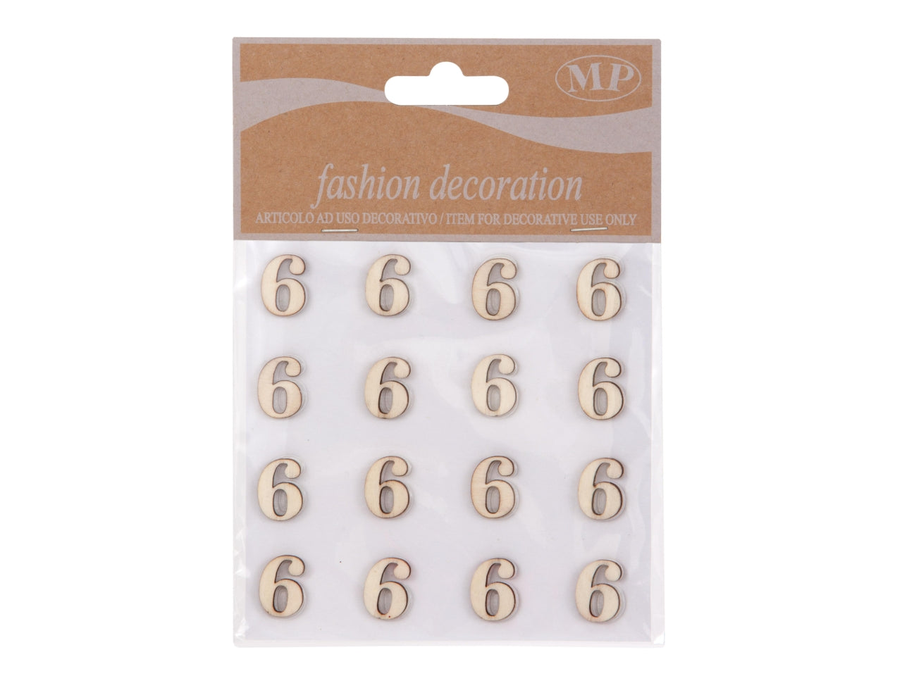 Numero 6 in legno adesivo, set da 16, 1.5x0.8 cm - Piovaccari