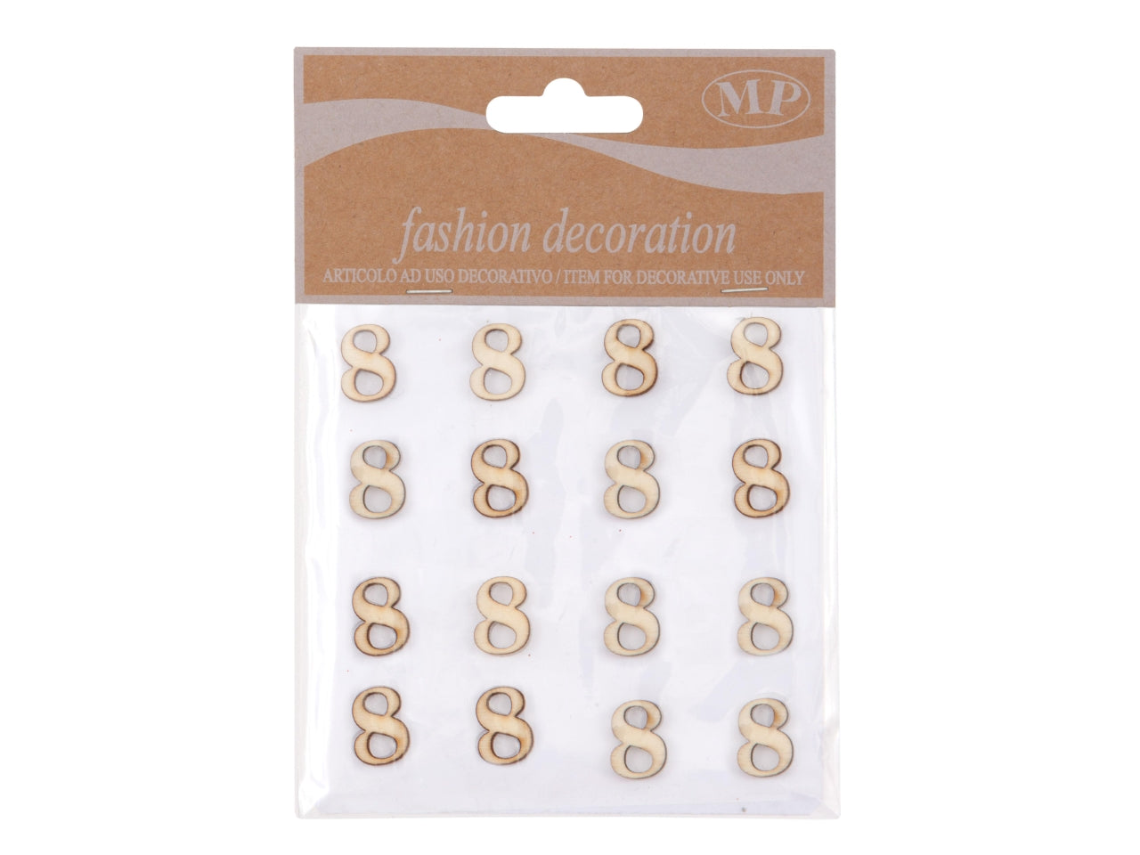 Numero 8 in legno adesivo, set da 16, 1.5x0.8 cm - Piovaccari