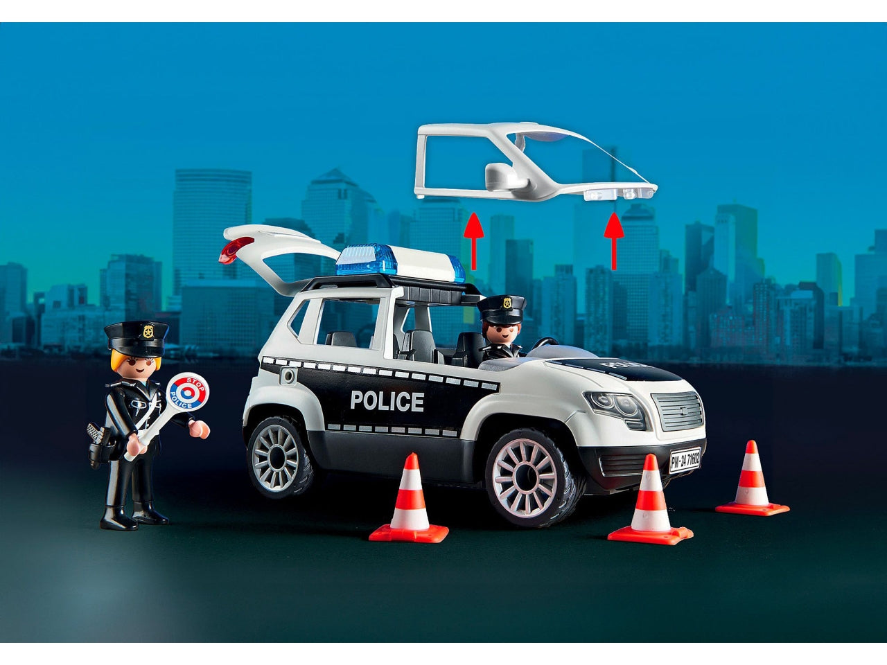 Playmobil Centrale della Polizia, edizione esclusiva per il 50° anniversario, con funzioni interattive, celle di fuga e piattaforma per elicotteri, giocattolo per bambini dai 4 anni in su | Playmobil