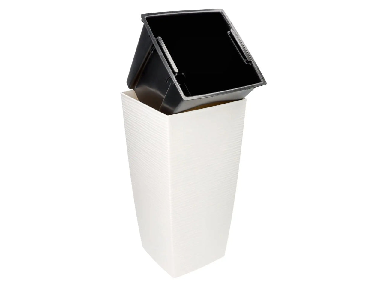 Vaso quadrato alto bianco in plastica Aurora con vaso interno estraibile, 25x25x46,5 cm - Blumax