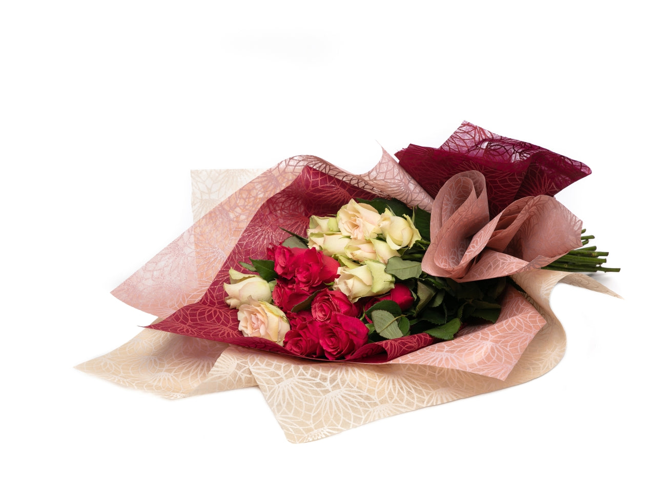 Rotolo carta da regalo floreale verde e glitter argento in polyweb 1x9m - Piennepi