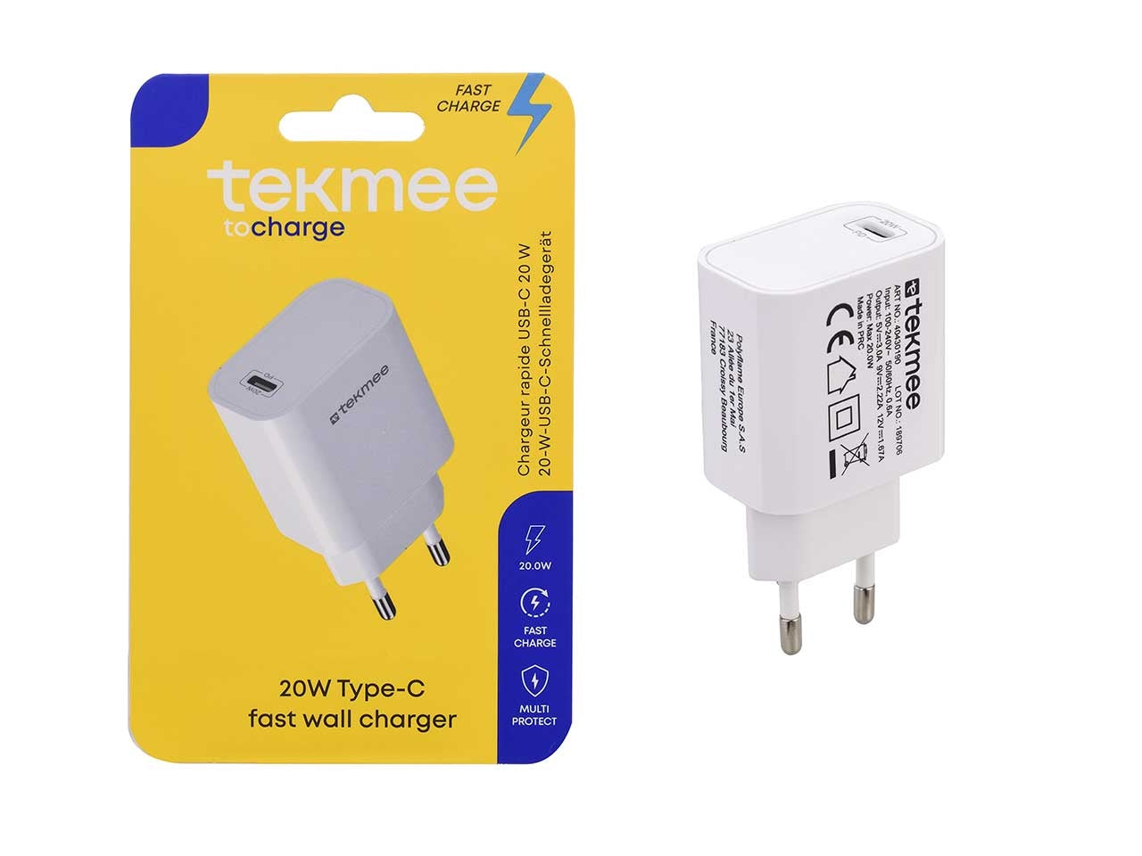 Tekmee caricatore rapido 20w type-c colore bianco