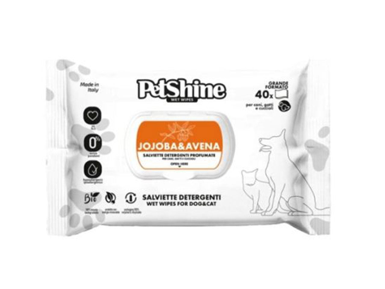 Petshine salviettine jojoba&avena - confezione da 40 salviettine