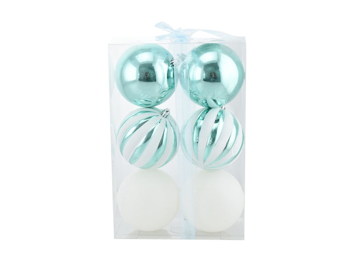 Palle di natale misura 10cm combinazione di spicchi bianco e tiffany - la confezione comprende 6 palle di natale
