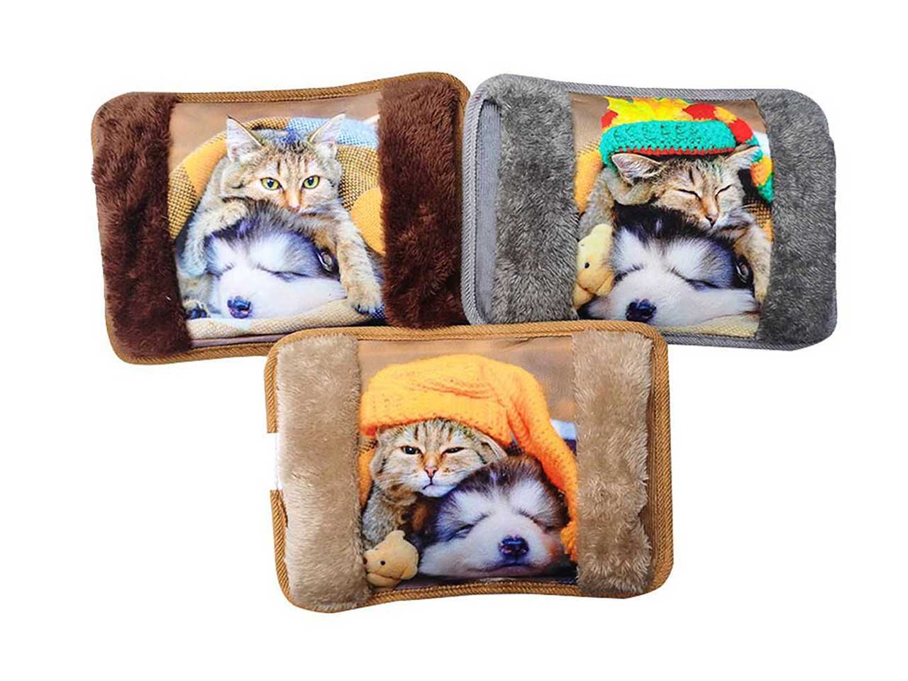 Borsa acqua calda con disegno cane e gatto in 3 assortimenti