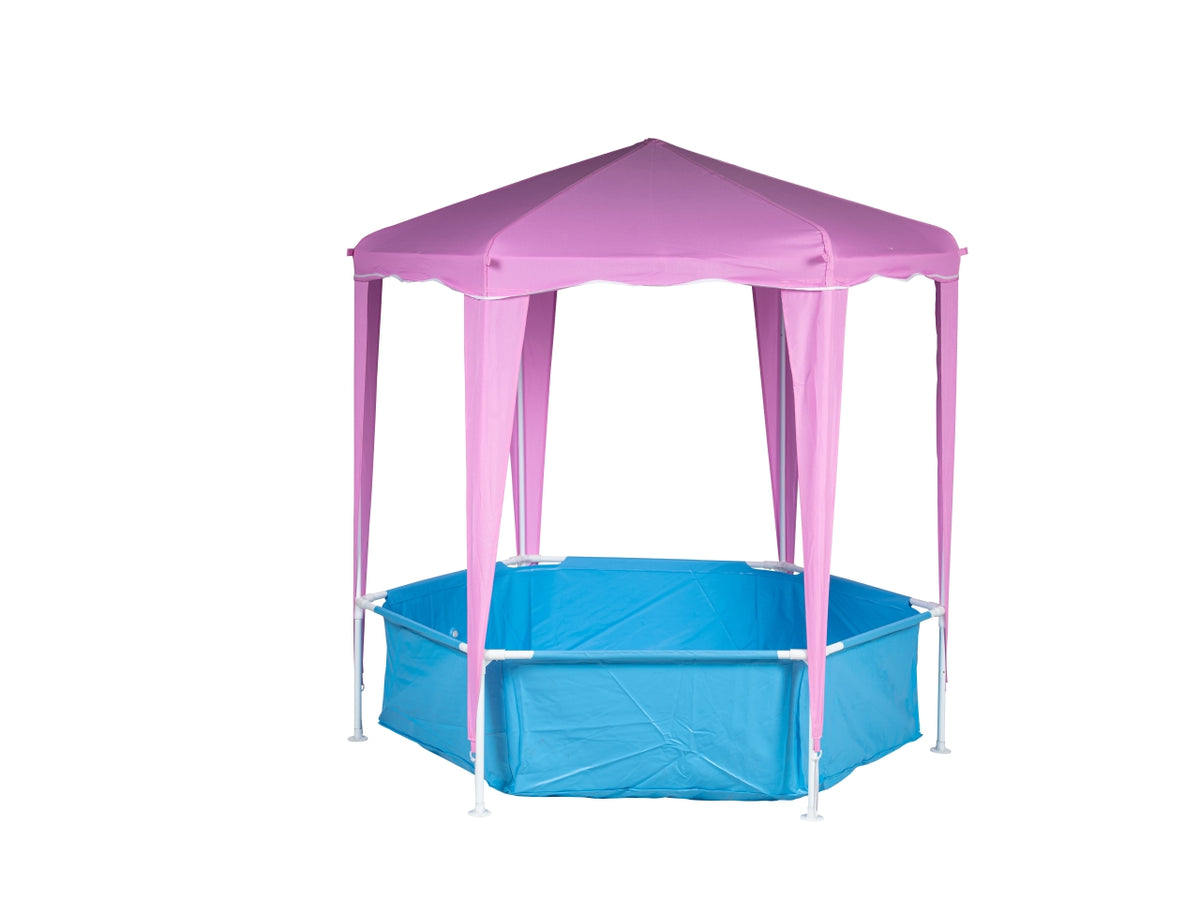 Piscina esagonale 90x90 cm con gazebo in pvc e poliestere rosa e azzurro - Nataluna $