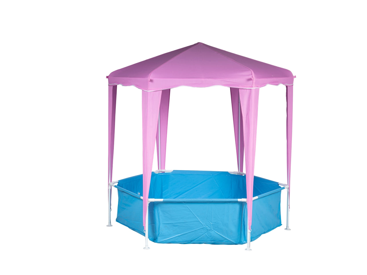 Piscina esagonale 90x90 cm con gazebo in pvc e poliestere rosa e azzurro - Nataluna