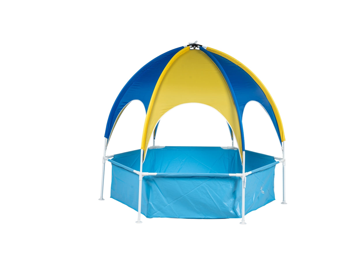 Piscina esagonale 90x90 cm con gazebo in pvc e poliestere giallo e azzurro - Nataluna $