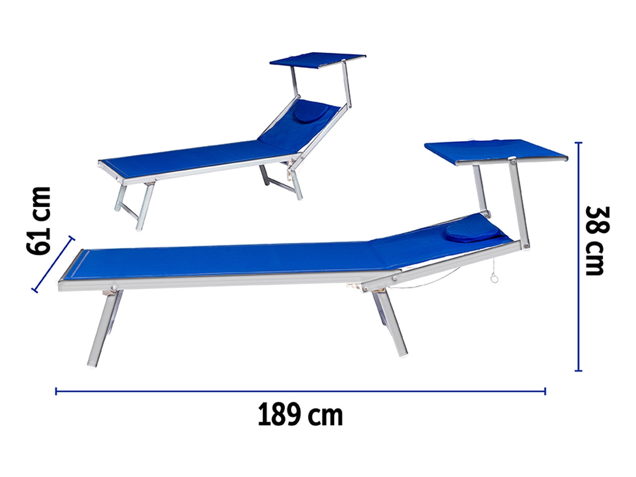 Lettino mare maxi king in alluminio e textilene blu 189x61x38 cm - Bakaji $