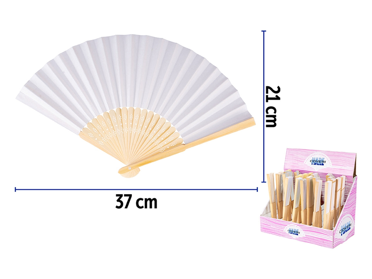 Ventaglio in bamboo + carta 21cm bianco