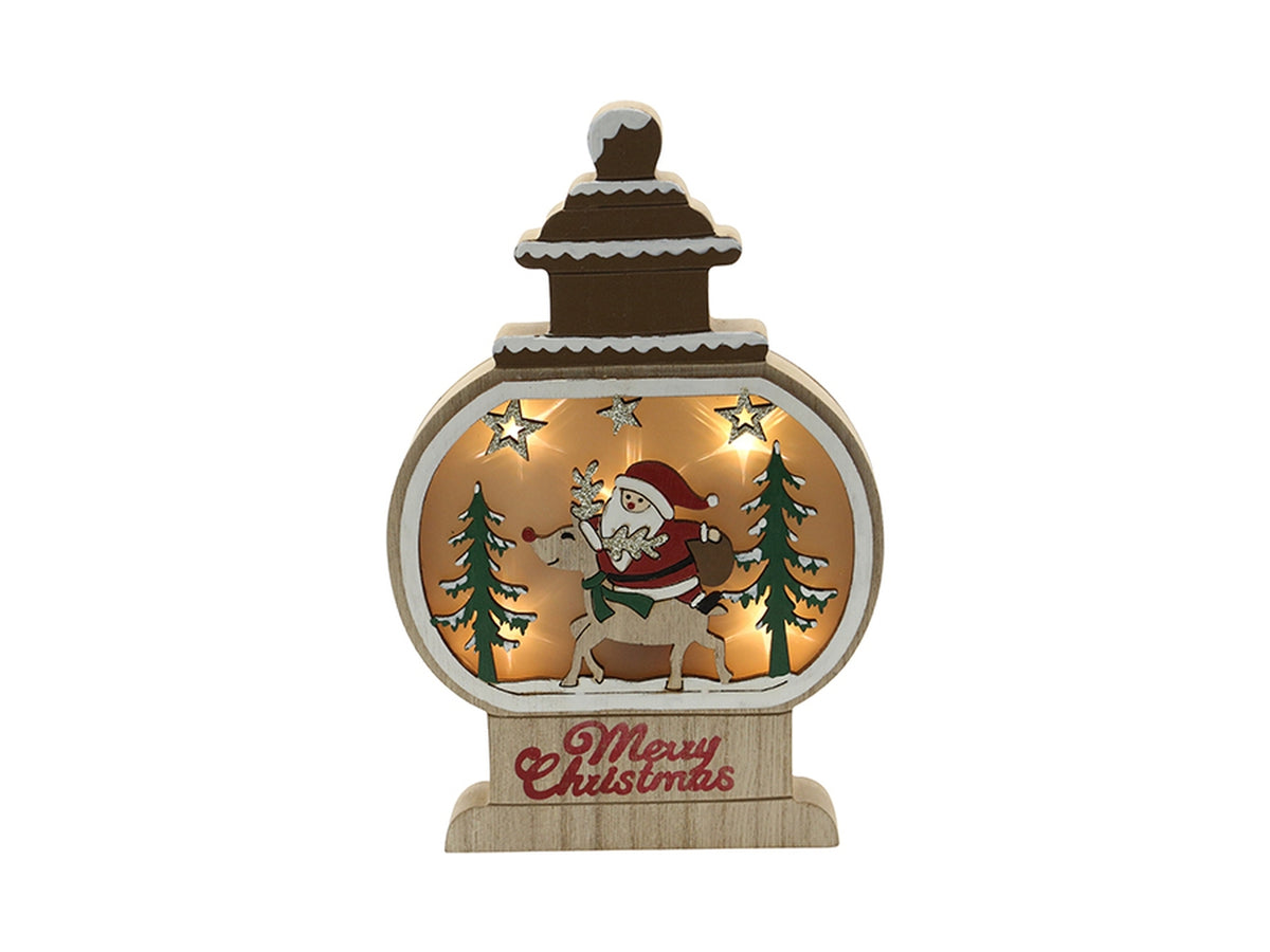 Lanterna natalizia con babbo natale in legno 14x22x0cm