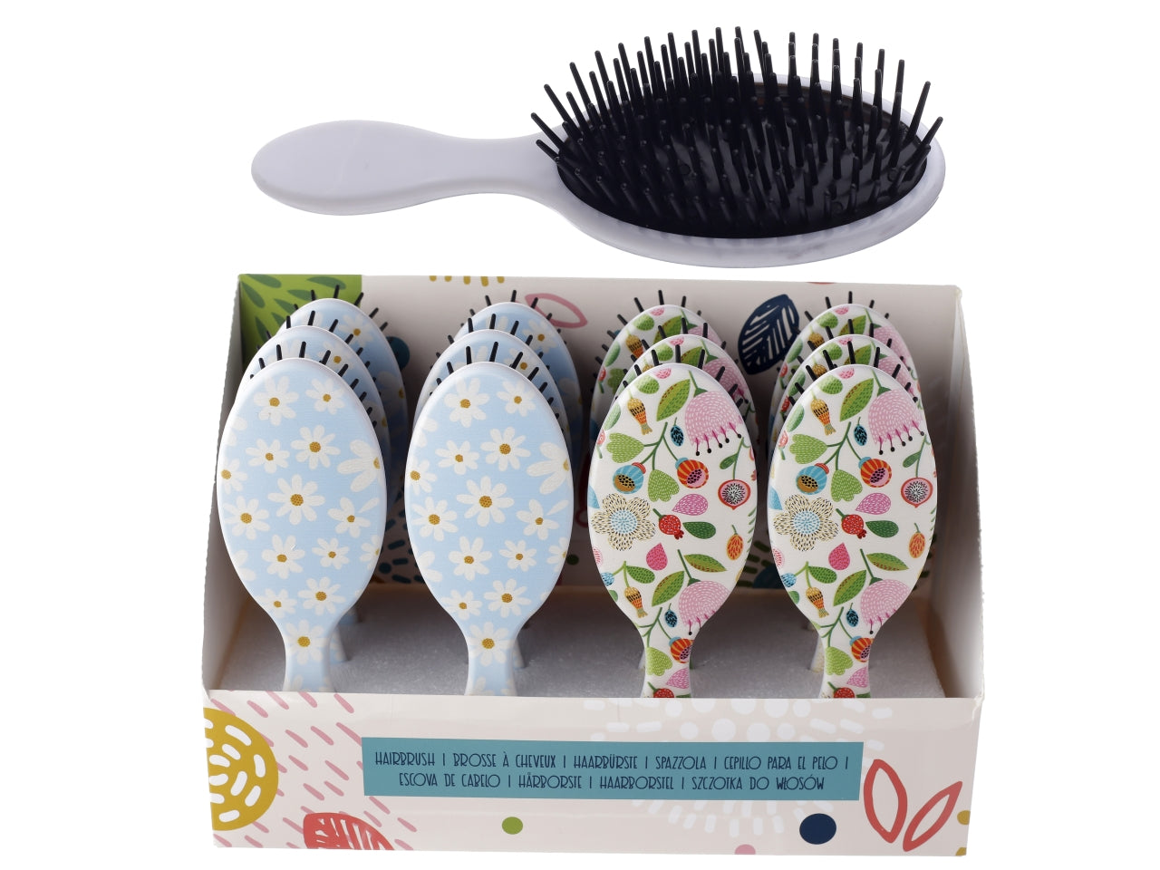 Spazzola per capelli con manico h.17cm con decoro sogno floreale