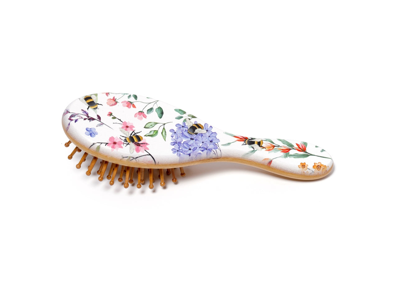 Spazzola per capelli con manico h.16,5cm in bamboo con decoro api