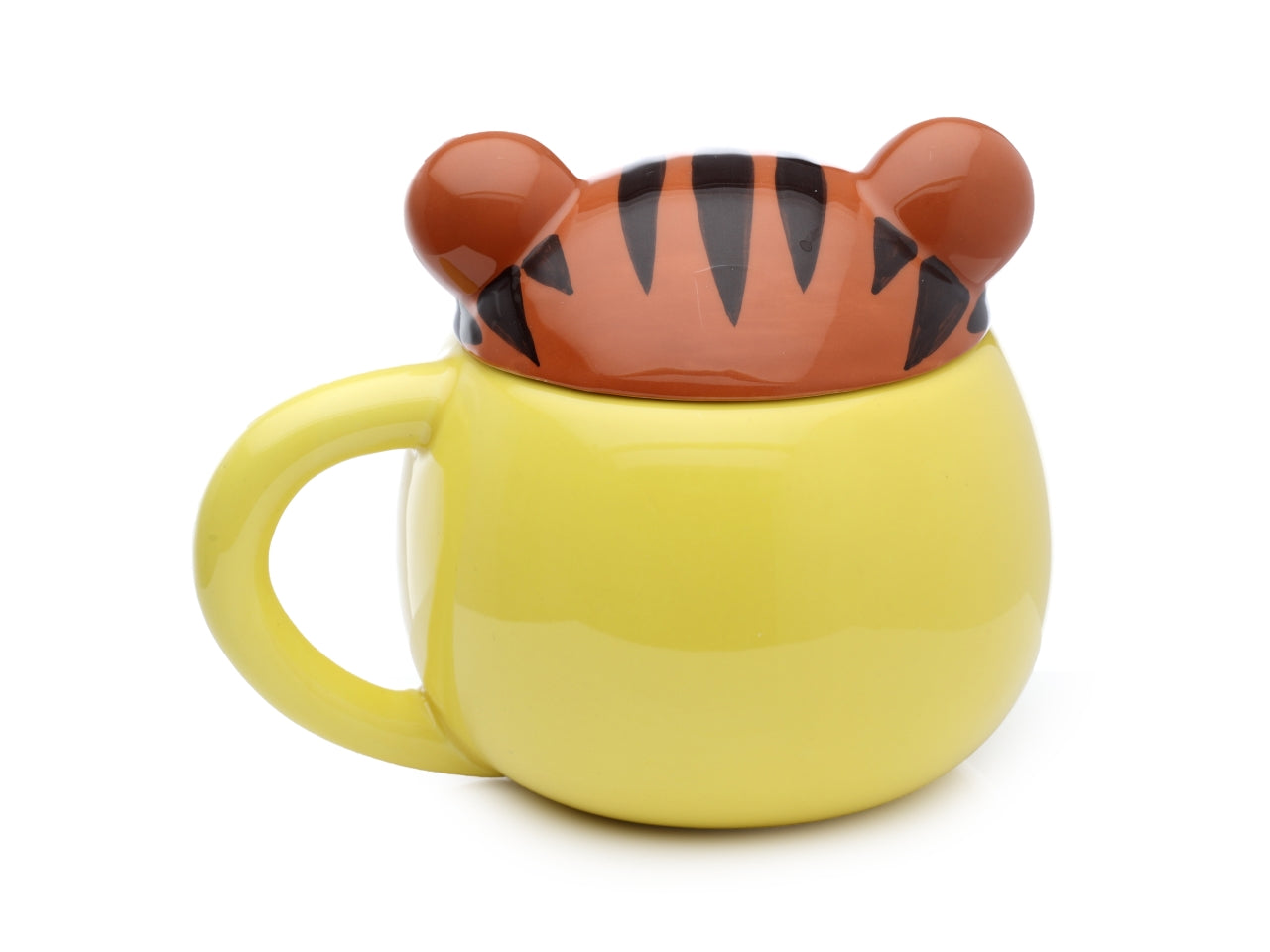 Tazza mug in ceramica con coperchio a forma di testa di tigre gialla marrone - Peek a Boo Mug