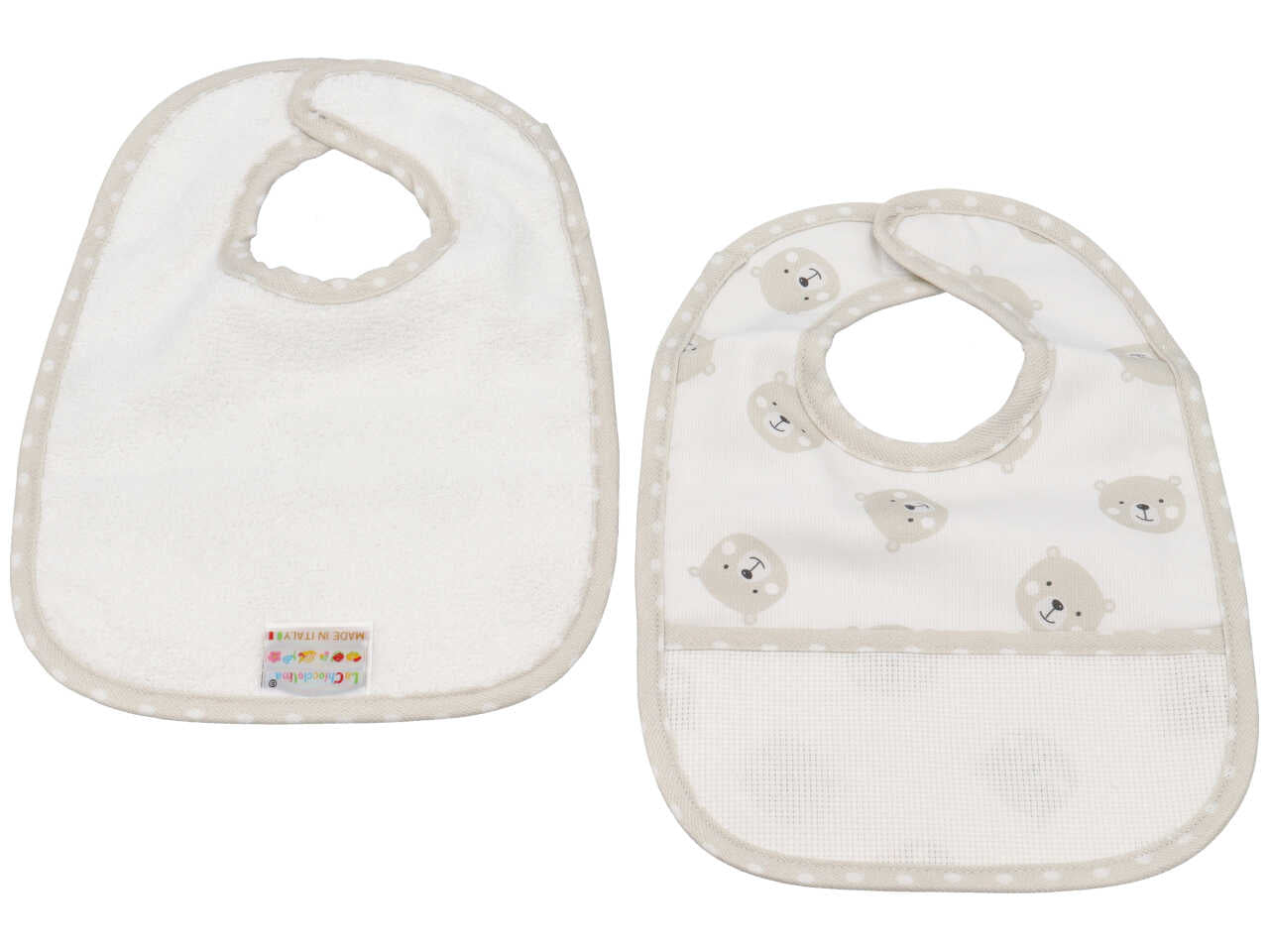 Bavetta bimbo panna e bianco cotone con tela aida per ricamo - La Chiocciolina