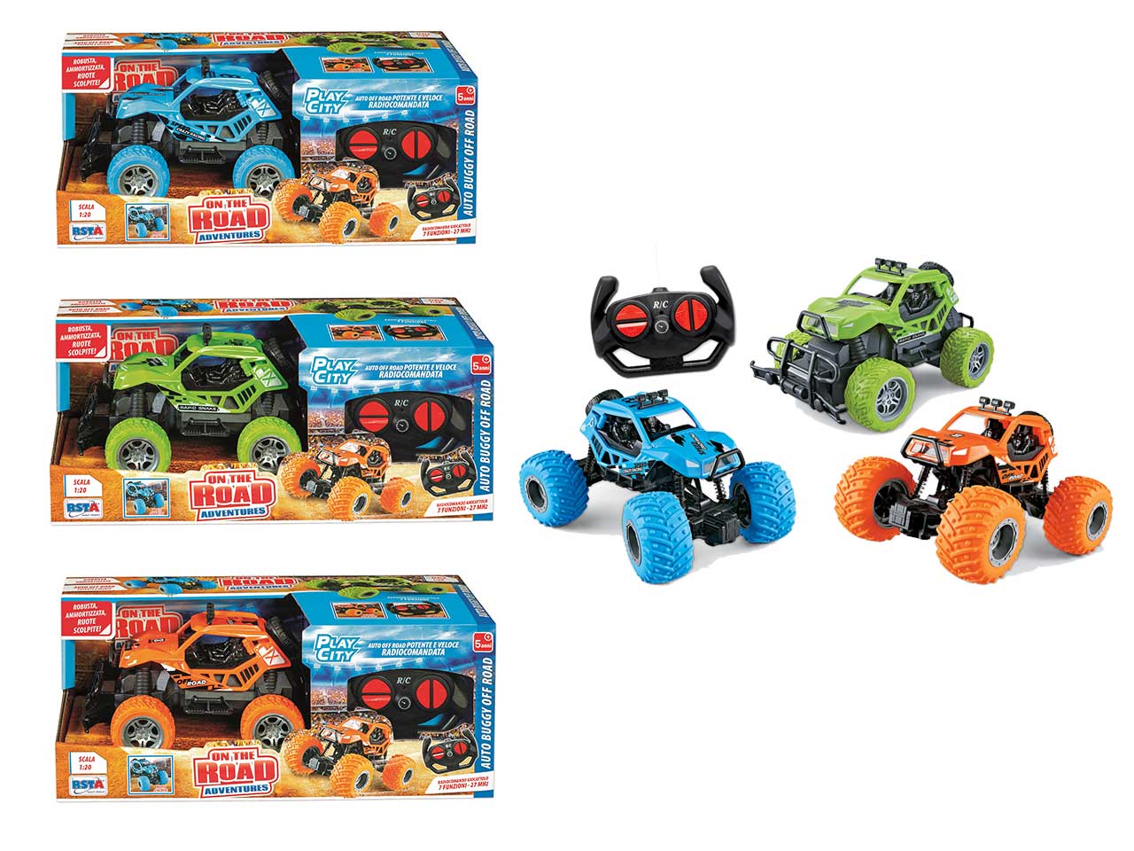 Auto buggy off road radiocomandata con 7 funzioni 27mhz scala 1:20 modelli assortiti