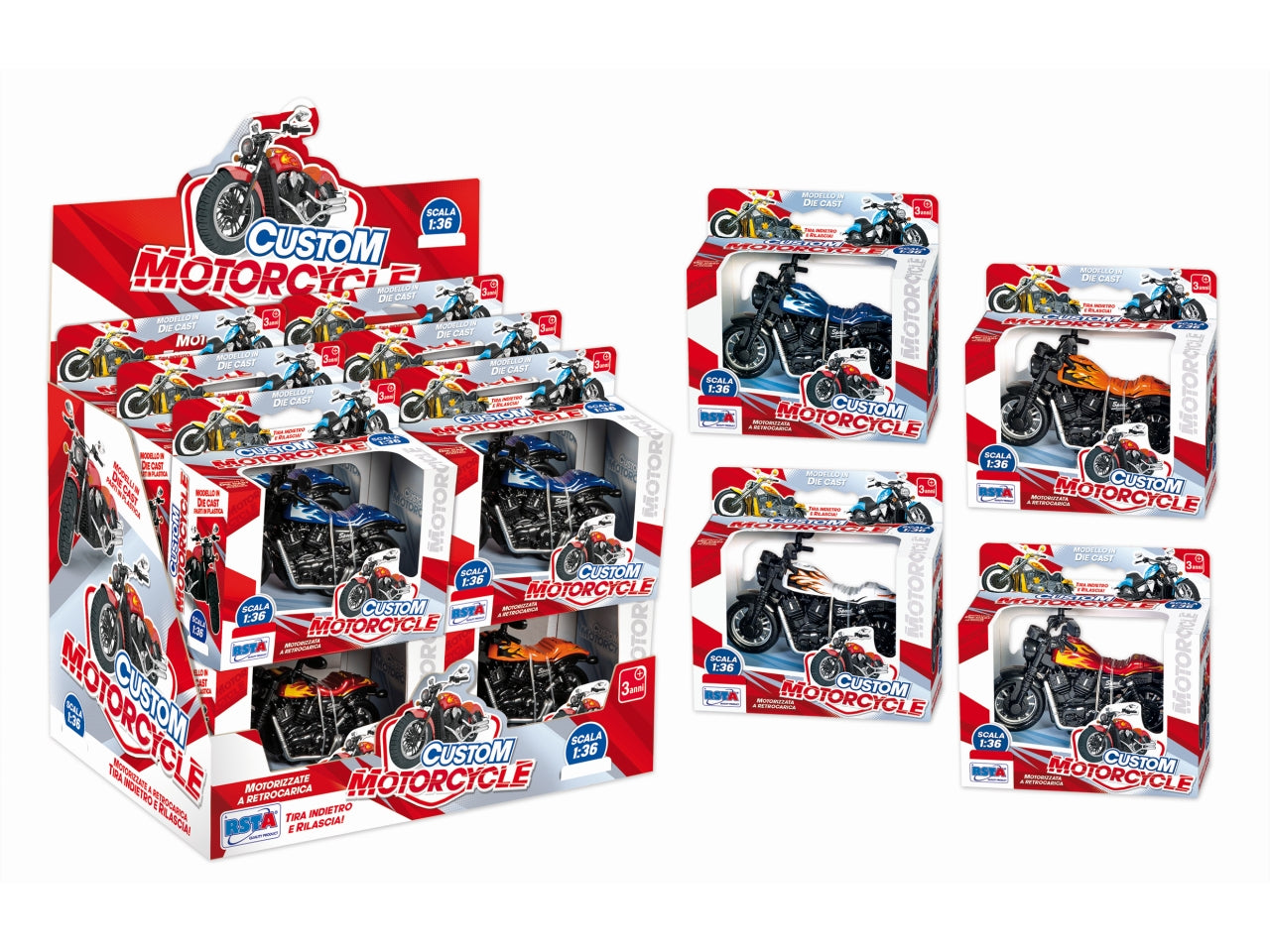 Motociclette die cast retrocarica scala 1:36 - disponibile in 4 assortimenti