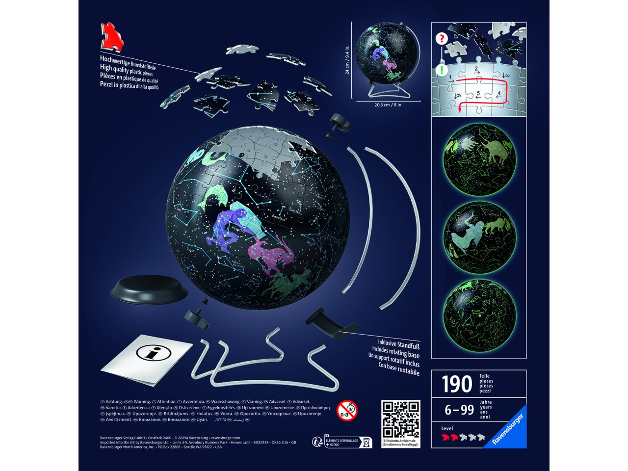 Puzzle 3d globo da 180 pezzi glow in the dark costellazioni