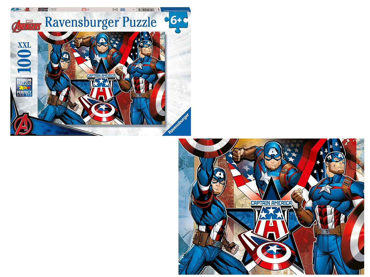 Puzzle 100 Pezzi XXL Marvel Avengers, Capitan America, Idea Regalo per Bambini 6+ Anni, Gioco Educativo - Ravensburger