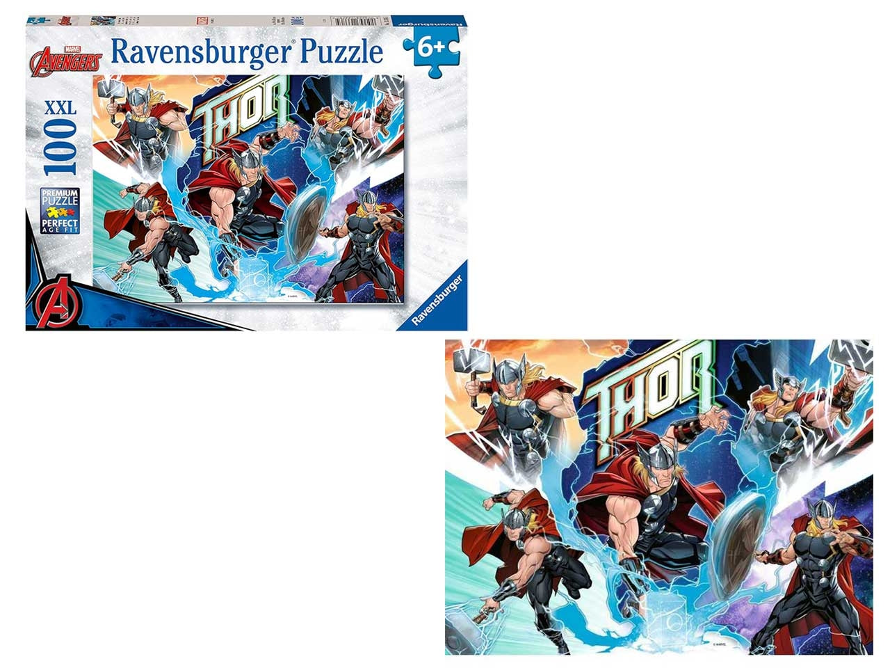 Puzzle 100 Pezzi XXL Marvel Thor, Idea Regalo per Bambini 6+ Anni, Gioco Educativo - Ravensburger