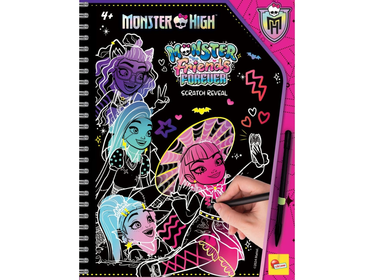 Monster high libro con spirale colorato da grattare più penna per bambine 4+ - Lisciani