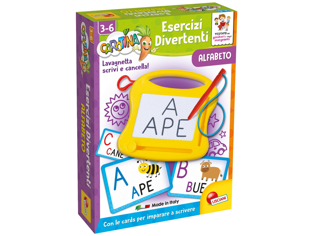 Gioco Educativo Prescolare Carotina Esercizi Divertenti Alfabeto - Multicolor, per Bambini 3-6 Anni, Lisciani