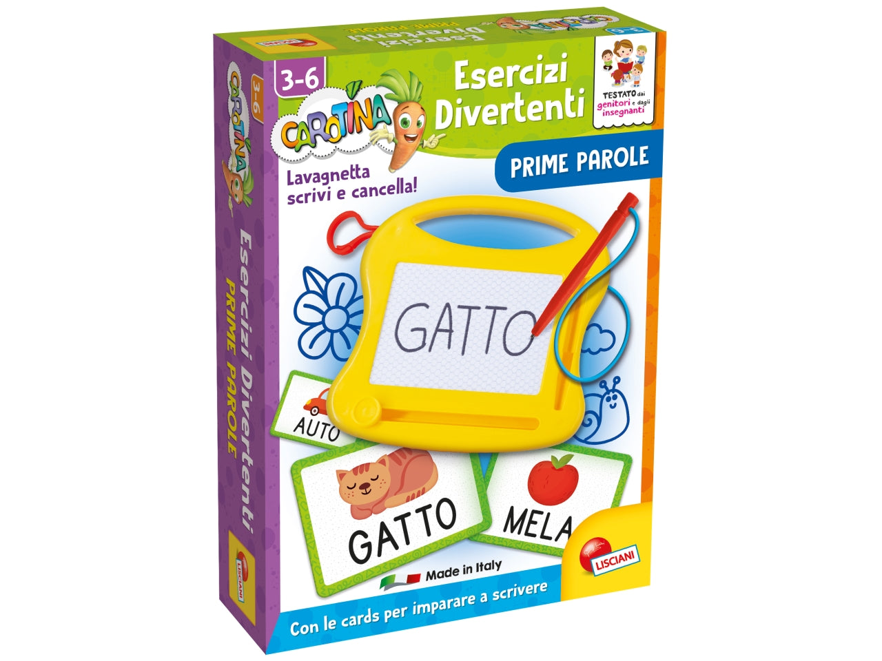 Gioco Educativo Prescolare Carotina Esercizi Divertenti Prime Parole - Multicolor, per Bambini 3-6 Anni, Lisciani