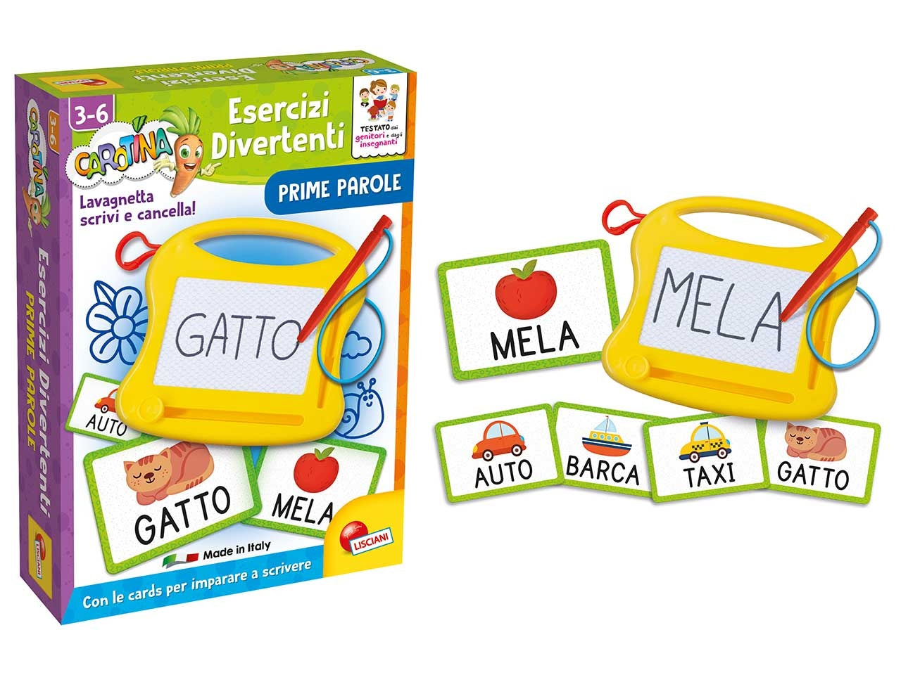 Gioco Educativo Prescolare Carotina Esercizi Divertenti Prime Parole - Multicolor, per Bambini 3-6 Anni, Lisciani